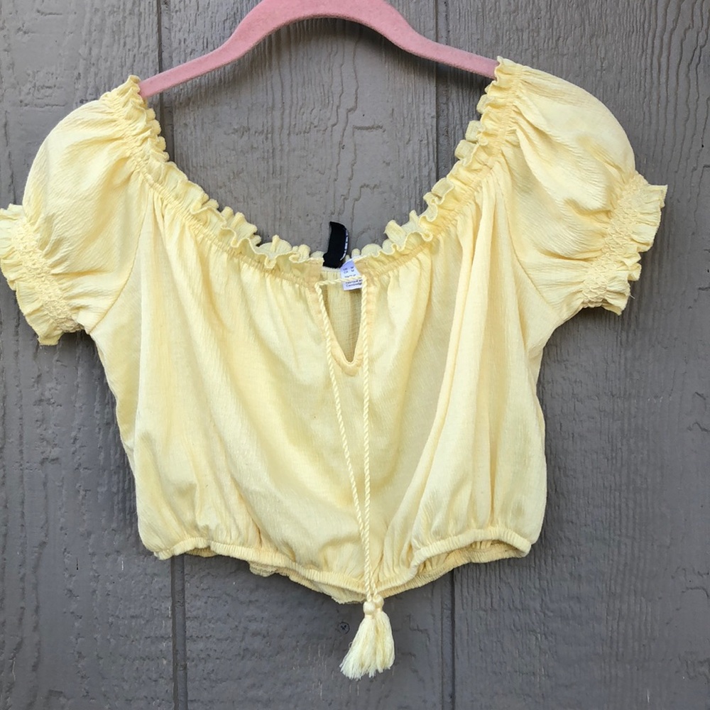 Yellow Crop Top Peasant Blouse